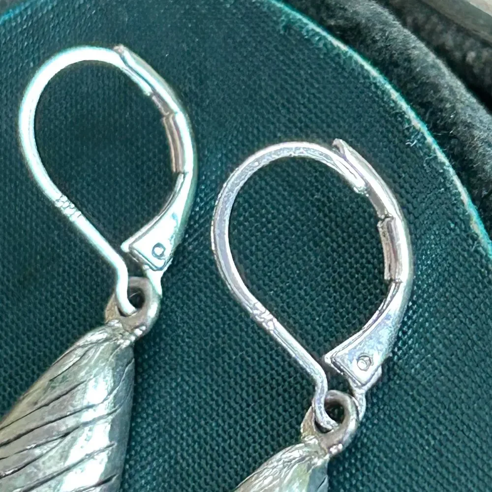 Vintage Sterling Silver 925 Teardrop Dangle Earrings – Textured Drop Design